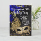 Invitation Bal Masqué Bleu Royal et Or (Debout devant)