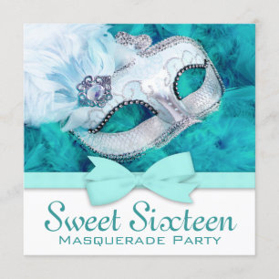 Invitation Bal masqué bleu sarcelle