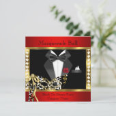 Invitation Bal Masqué Cravate Noire Rouge Or Smoking (Debout devant)
