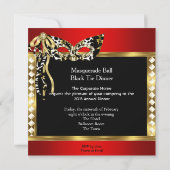 Invitation Bal Masqué Cravate Noire Rouge Or Smoking (Dos)