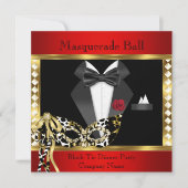 Invitation Bal Masqué Cravate Noire Rouge Or Smoking (Devant)