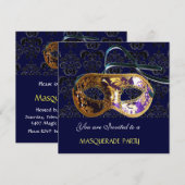 Invitation BAL MASQUÉ Damasquin bleu (Devant / Derrière)