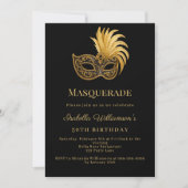 Invitation Bal masqué d'anniversaire or noir (Devant)