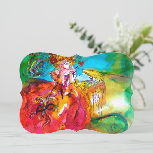 Invitation BAL MASQUÉ DE MIRANDOLINA jaune marron rouge vert (Debout devant)