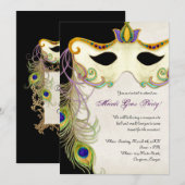 Invitation Bal Masqué de Paon - Soirée de Mardi Gras (Devant / Derrière)