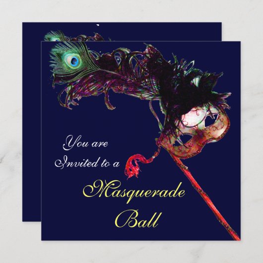 Invitation BAL MASQUÉ DU MARDI GRAS, Bleu blanc (Devant / Derrière)