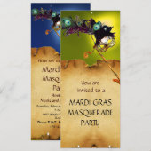 Invitation BAL MASQUÉ DU MARDI GRAS, bleu jaune (Devant / Derrière)