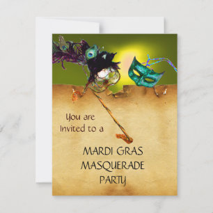 Invitation BAL MASQUÉ DU MARDI GRAS, Jaune