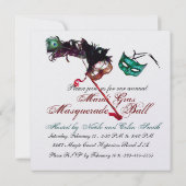 Invitation BAL MASQUÉ DU MARDI GRAS Masques à plumes rouges e (Dos)