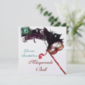 Invitation BAL MASQUÉ DU MARDI GRAS Masques à plumes rouges e (Debout devant)