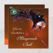 Invitation BAL MASQUÉ DU MARDI GRAS rouge orange (Devant / Derrière)
