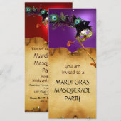 Invitation BAL MASQUÉ DU MARDI GRAS, rouge violet (Devant / Derrière)
