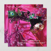 INVITATION BAL MASQUÉ DU MARDI GRAS, TISSU DE SOIE FUCHSIA (Devant / Derrière)