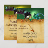 Invitation BAL MASQUÉ DU MARDI GRAS, Vert jaune (Devant / Derrière)