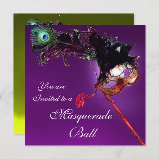 Invitation BAL MASQUÉ DU MARDI GRAS violet jaune blanc (Devant / Derrière)