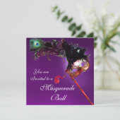 Invitation BAL MASQUÉ DU MARDI GRAS violet rose fuchsia (Debout devant)