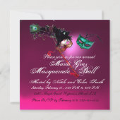 Invitation BAL MASQUÉ DU MARDI GRAS violet rose fuchsia (Dos)