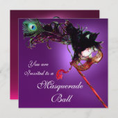Invitation BAL MASQUÉ DU MARDI GRAS violet rose fuchsia (Devant / Derrière)