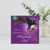 Invitation BAL MASQUÉ DU MARDI GRAS violet rose fuchsia (Debout devant)