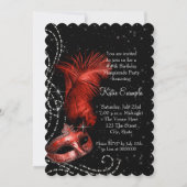 Invitation Bal masqué élégant noir et rouge (Dos)