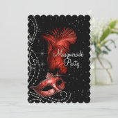 Invitation Bal masqué élégant noir et rouge (Debout devant)