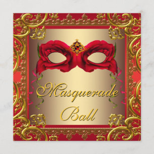 Invitation Bal masqué élégant or et rouge