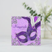 Invitation Bal masqué élégant violet et rose (Debout devant)
