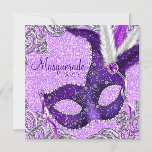 Invitation Bal masqué élégant violet et rose (Devant)