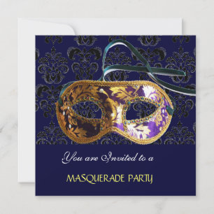 Invitation BAL MASQUÉ EN DAMAS bleu