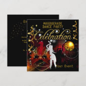 Invitation Bal masqué Fête de danse Or Rouge Boule Disco (Devant / Derrière)