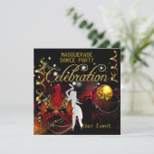 Invitation Bal masqué Fête de danse Or Rouge Boule Disco (Debout devant)