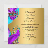 Invitation Bal masqué Fête Masques Violet Bleu Turquoise Or (Dos)