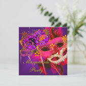 Invitation Bal masqué Fête Rose Orange Violet Masqué (Debout devant)