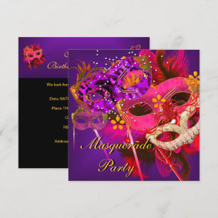 Invitation Bal masqué Fête Rose Orange Violet Masqué