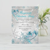 Invitation Bal masqué flocon de neige argent bleu de Noël (Debout devant)