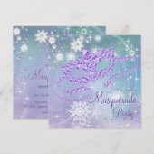 Invitation Bal masqué flocon de neige bleu sarcelle et violet (Devant / Derrière)