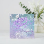 Invitation Bal masqué flocon de neige bleu sarcelle et violet (Debout devant)