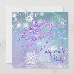 Invitation Bal masqué flocon de neige bleu sarcelle et violet