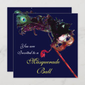 Invitation BAL MASQUÉ MARDI GRAS ,Bleu blanc (Devant / Derrière)