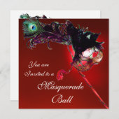 Invitation BAL MASQUÉ MARDI GRAS rouge blanc bleu noir (Devant / Derrière)