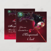Invitation BAL MASQUÉ MARDI GRAS rouge burgundy (Devant / Derrière)