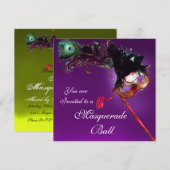 Invitation BAL MASQUÉ MARDI GRAS violet jaune blanc (Devant / Derrière)