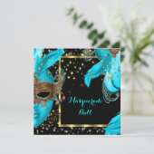 Invitation Bal Masqué Masque Bleu Turquoise Soirée Masquée (Debout devant)