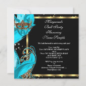 Invitation Bal Masqué Masque Bleu Turquoise Soirée Masquée (Dos)