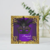 Invitation Bal masqué Masque Violet et Or (Debout devant)