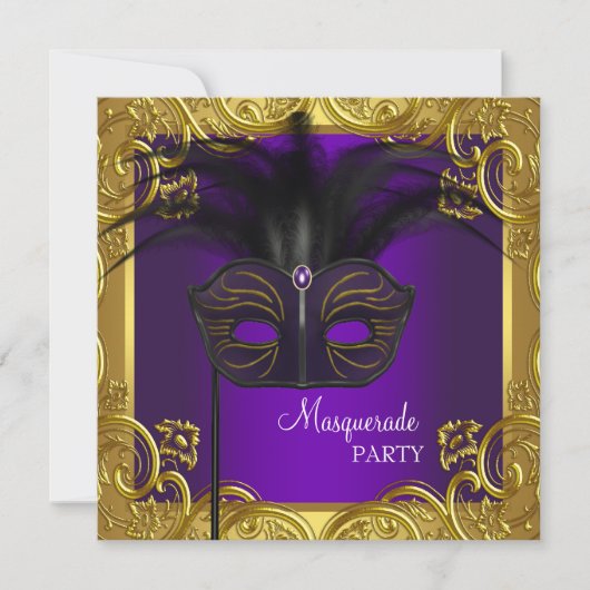 Invitation Bal masqué Masque Violet et Or (Devant)