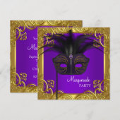 Invitation Bal masqué Masque Violet et Or (Devant / Derrière)