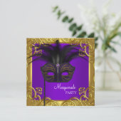 Invitation Bal masqué Masque Violet et Or (Debout devant)