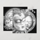 Invitation Bal masqué noir et blanc (Devant / Derrière)