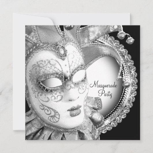 Invitation Bal masqué noir et blanc (Devant)
